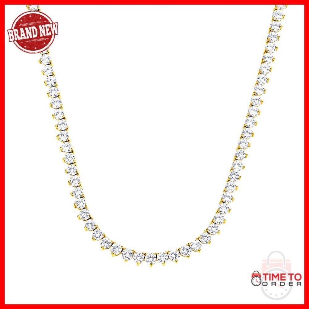 18K Gold Plated Tennis Necklace 4mm CZ Stones 16-24 Inch